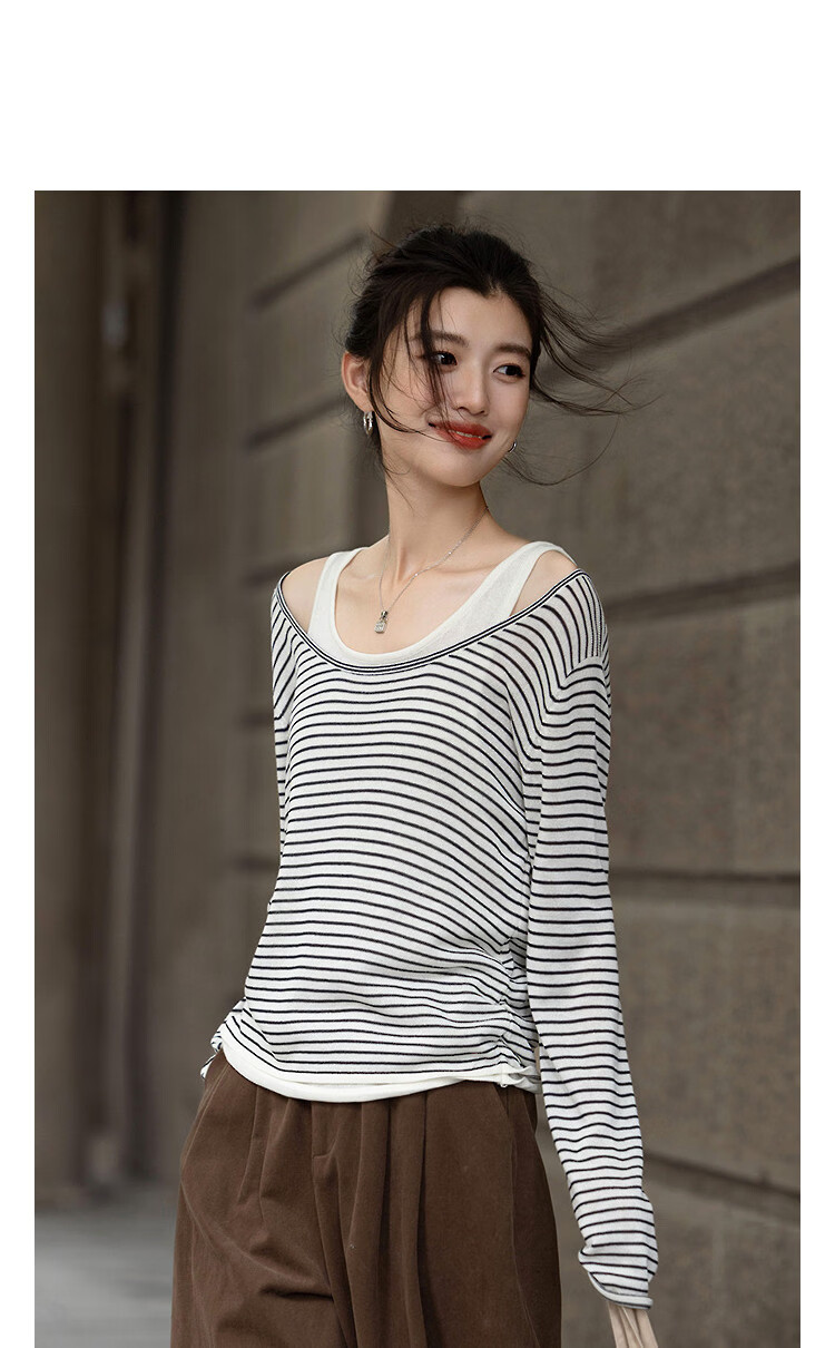 Demana Linen Lyocell Blend Sweater Spring Faux Two-Piece Striped Colorblock Knit Vest for Women 9