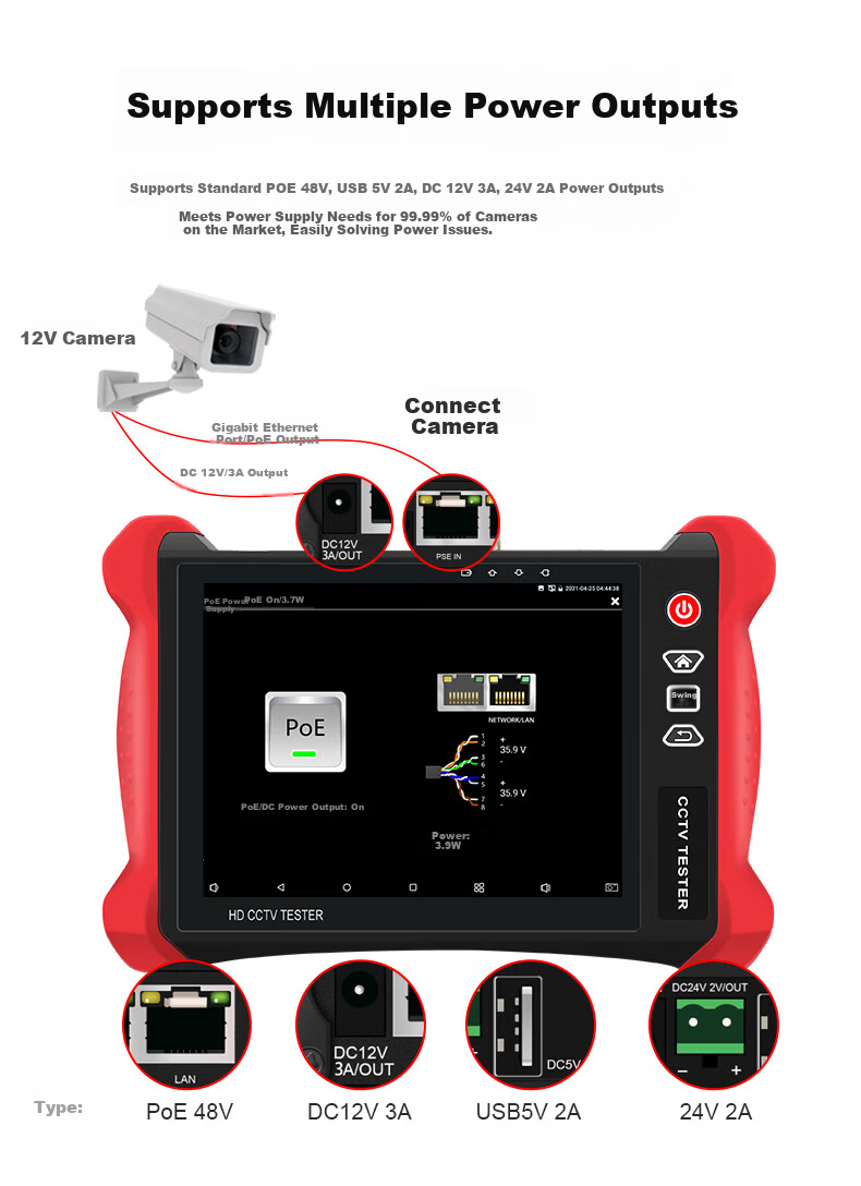 Wanglu Tong Engineering Pro 8-inch Multifunctional Digital Network Video Tester Video Surveillance WiFi Detection PoE Power Supply Cable Tracing Voltage Testing Integrated Camera Engineering Equipment 8