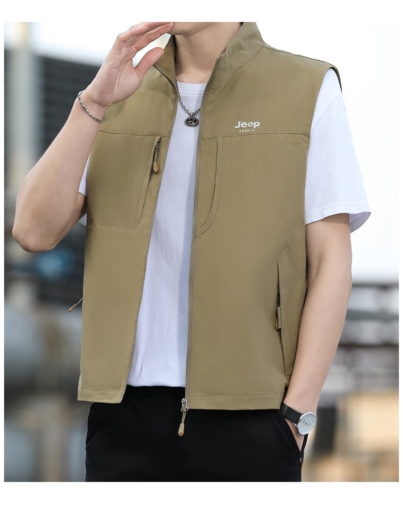 JEEP SPIRIT Men's Spring and Autumn Casual Sleeveless Vest Khaki L 16