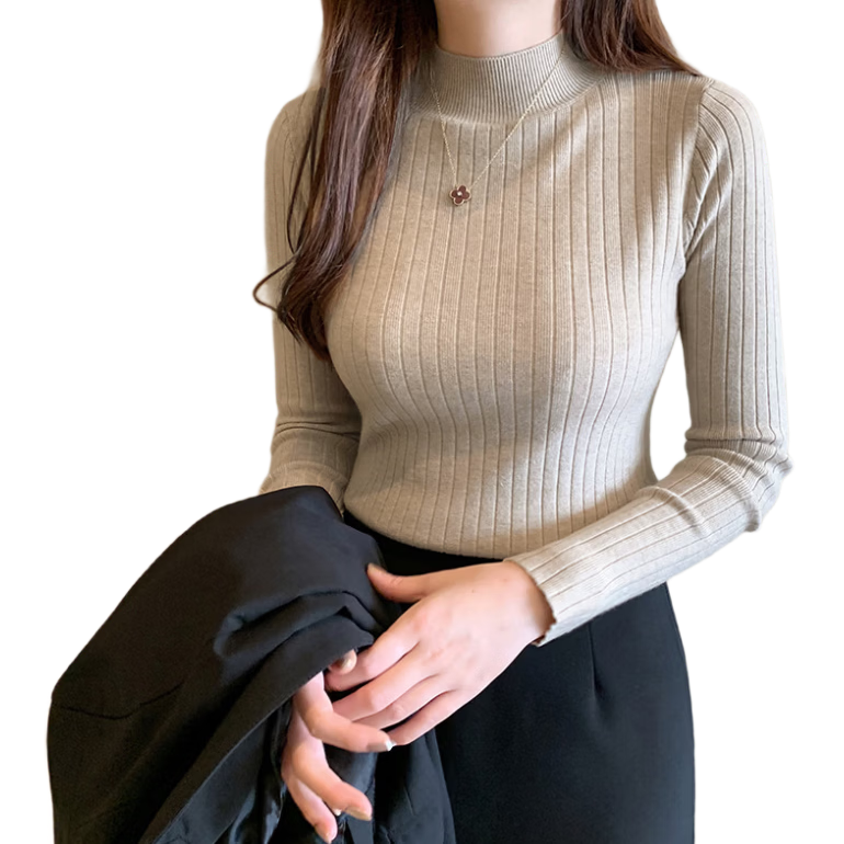 GRACEWELL Women's Knit Sweater Autumn Winter Elegant Half Turtleneck 2025 New Slim Fit Basic T-Shirt Top