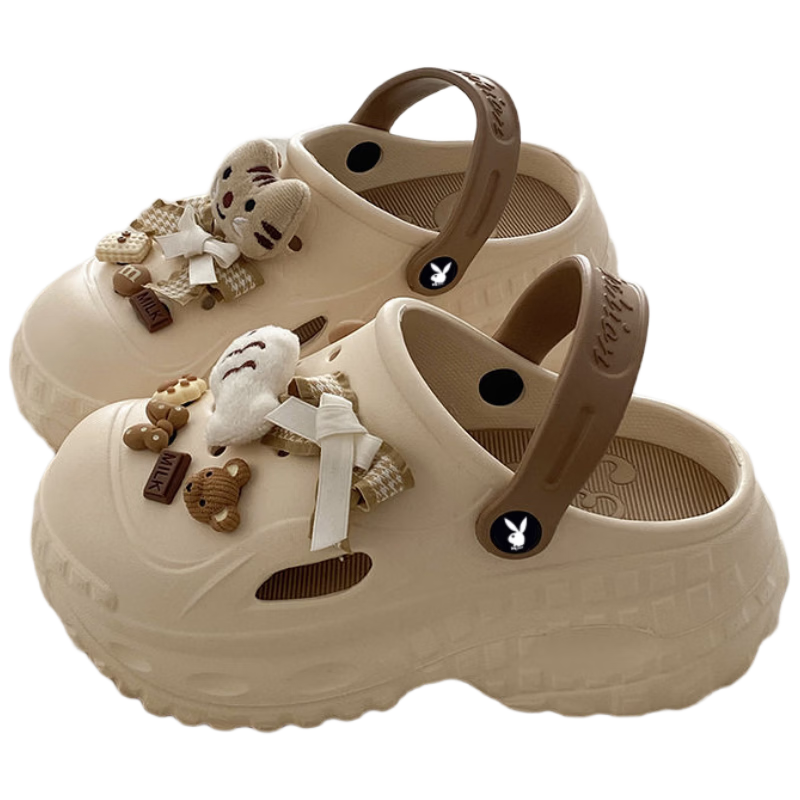 PLAYBOY Women's Summer 2026 Hollow-out Sandals Thick-soled Height-increasing Slippers Casual Beach Shoes Khaki Size 40/41