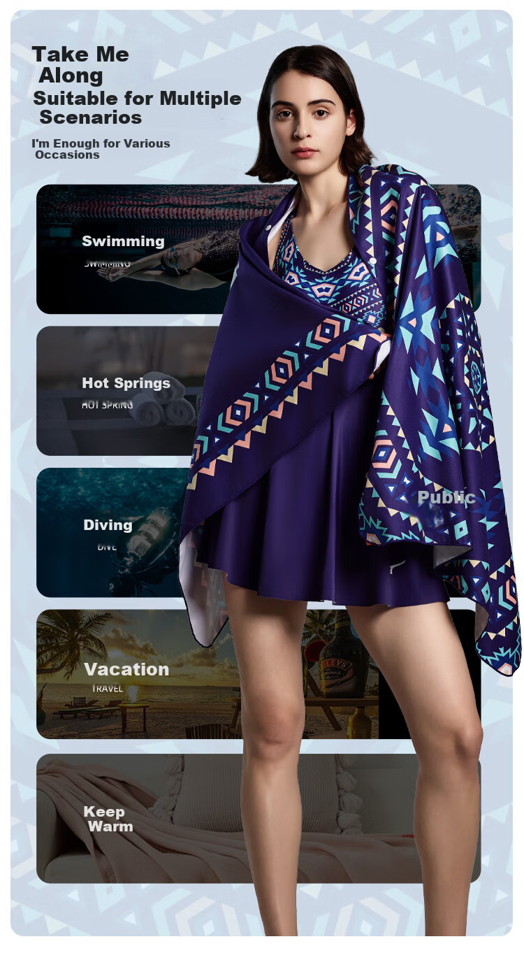 MIZUNO Bohemian Quick-Dry Bath Towel for Women and Men, Portable Absorbent Swimming and Beach Towel C507 Purple 4
