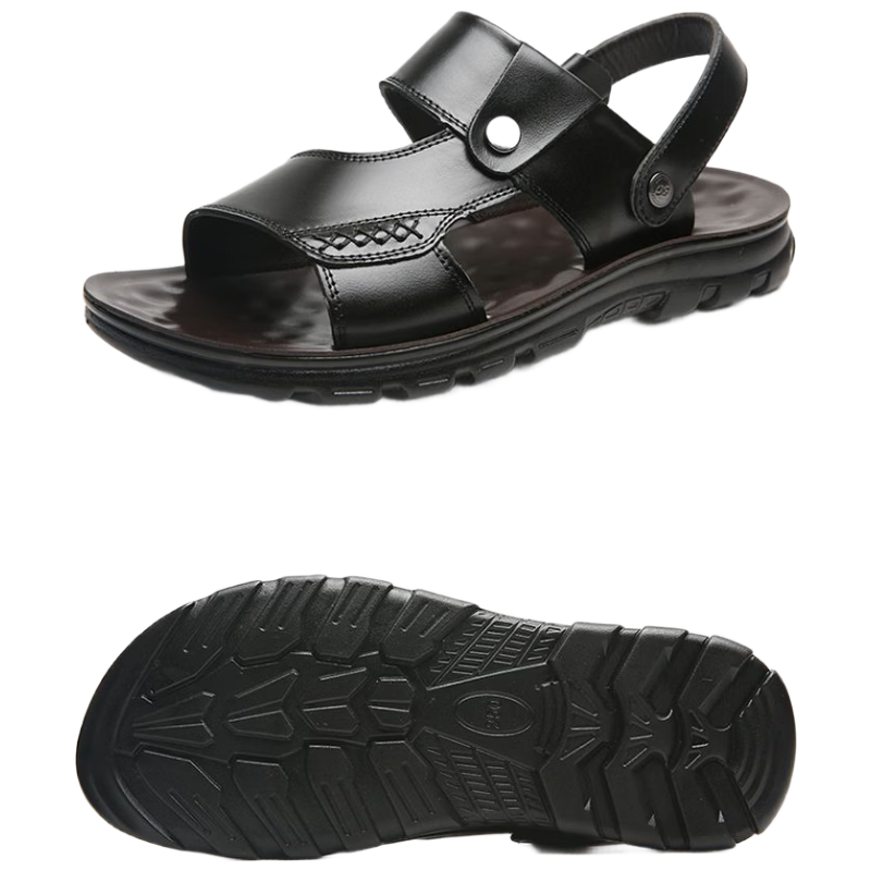 Jingzhenlianggong New Casual Soft Sole Men's Breathable Anti-Slip Sandals Dark Brown Glossy Style Size 43