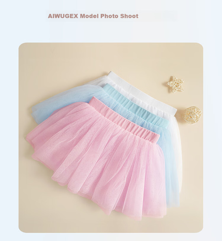 Aiwu Ge Children's Dance Skirt Short Skirt Girls White Puffy Tulle Skirt Dance Practice Performance White Size L 10