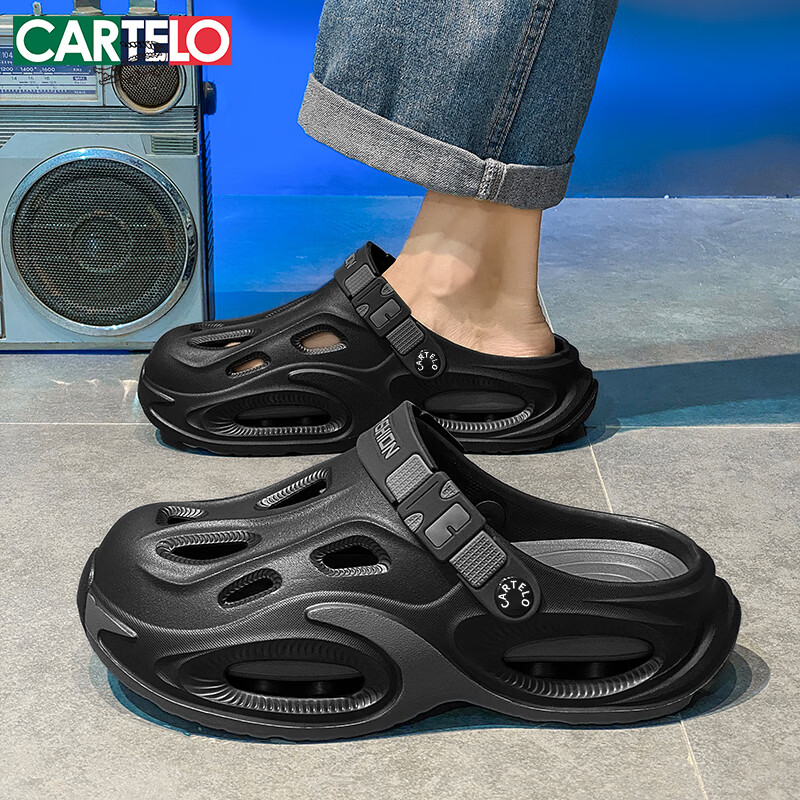 CARTELO Men's Summer 2026 Breathable Closed-Toe Hole Sandals Thick-Soled Casual Sports Beach Slippers for Men