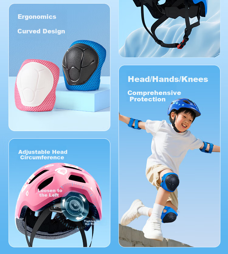 JD Jingzao Kids Helmet and Protective Gear Set 7-Piece Roller Skating Skateboarding Balance Bike Bicycle Safety Gear Hazelnut Pink S 4