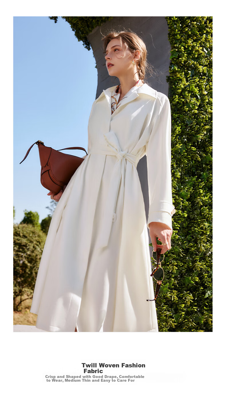 Olrain French Style Premium Trench Coat Women's Autumn Lightweight Mid-Length Coat Off-White (Second Batch) M 11