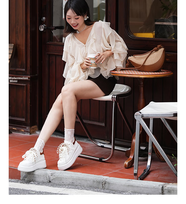 KISS CAT 8CM Height Increasing Long Leg Shoes Biscuit Casual Thick Sole White Sneakers Silver Size 36 4