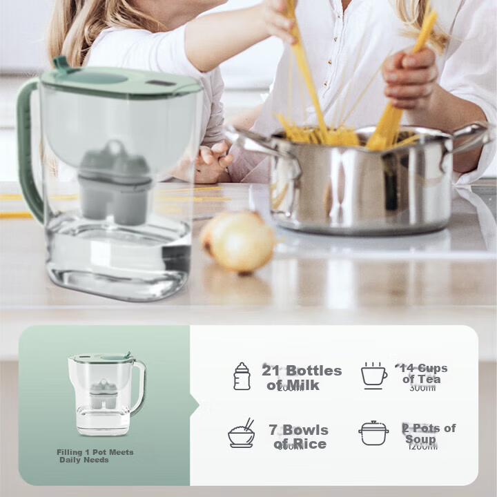 Besy Water Filter Pitcher Household Large Capacity Baby Water Purifier G5 Series 4.3L (Canglang Green) One Pitcher with 6 Magnesium Ion Filter Cartridges