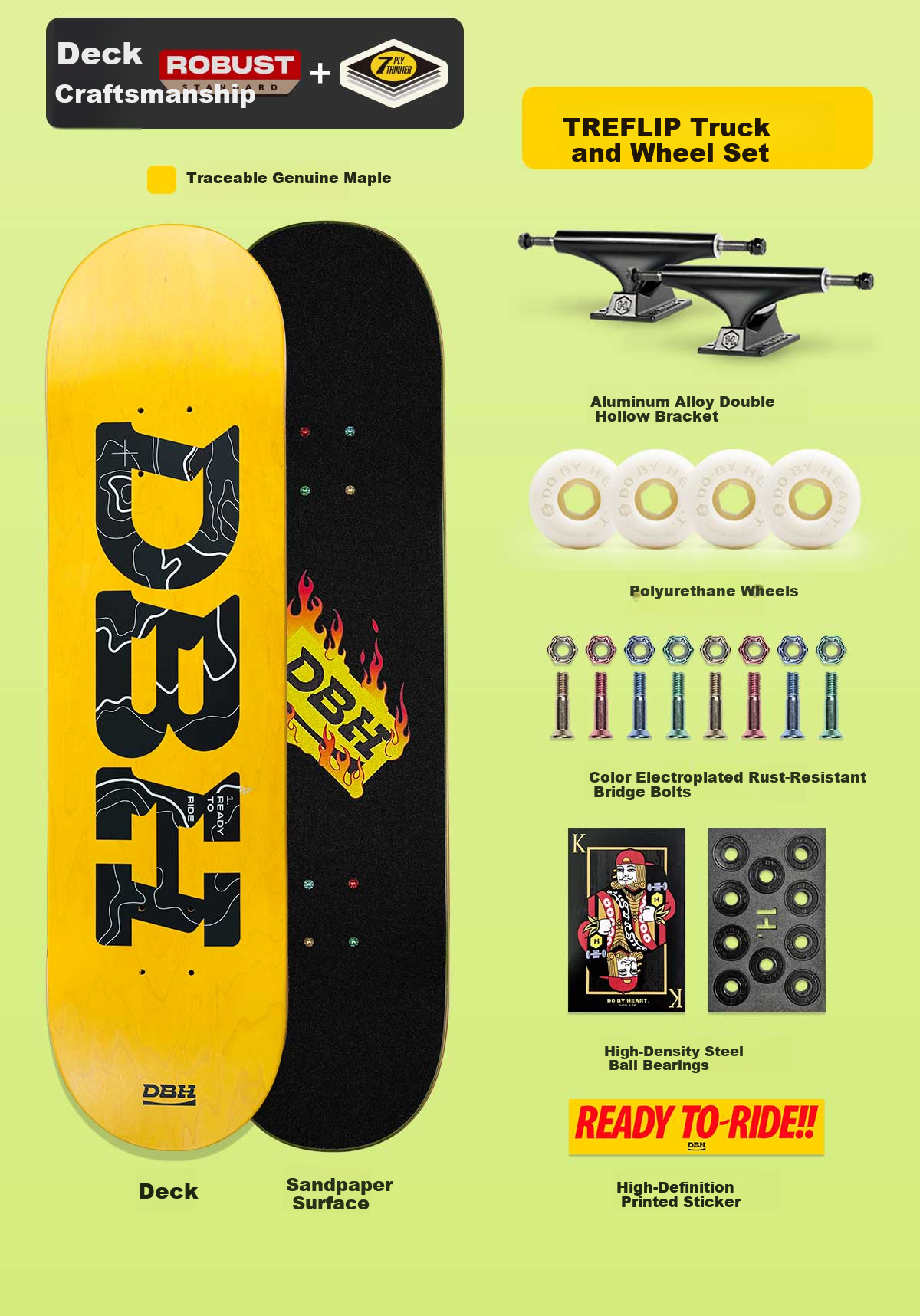 DBH Kids Skateboard Professional Board 6-12 Years Old Beginners Unisex Double Kick Four Wheels 7.5 All-Purpose Wheel Set Apple Meow 6