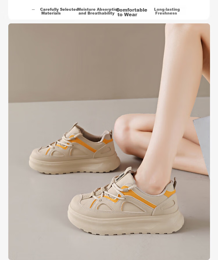 TonLion Women's Shoes Spring Summer 2026 Fashion Thick Sole Casual Sports Sneakers Versatile Beige Size 35 16