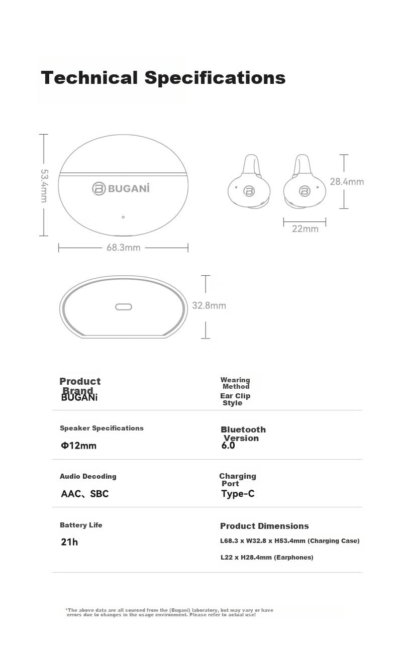 BUGANI Fit B17 Clip-On Bluetooth Earphones Open Wireless Non-In-Ear AI Simultaneous Translation Noise Cancelling Running Sports Music Gaming E-Sports Call Noise Reduction Black 16