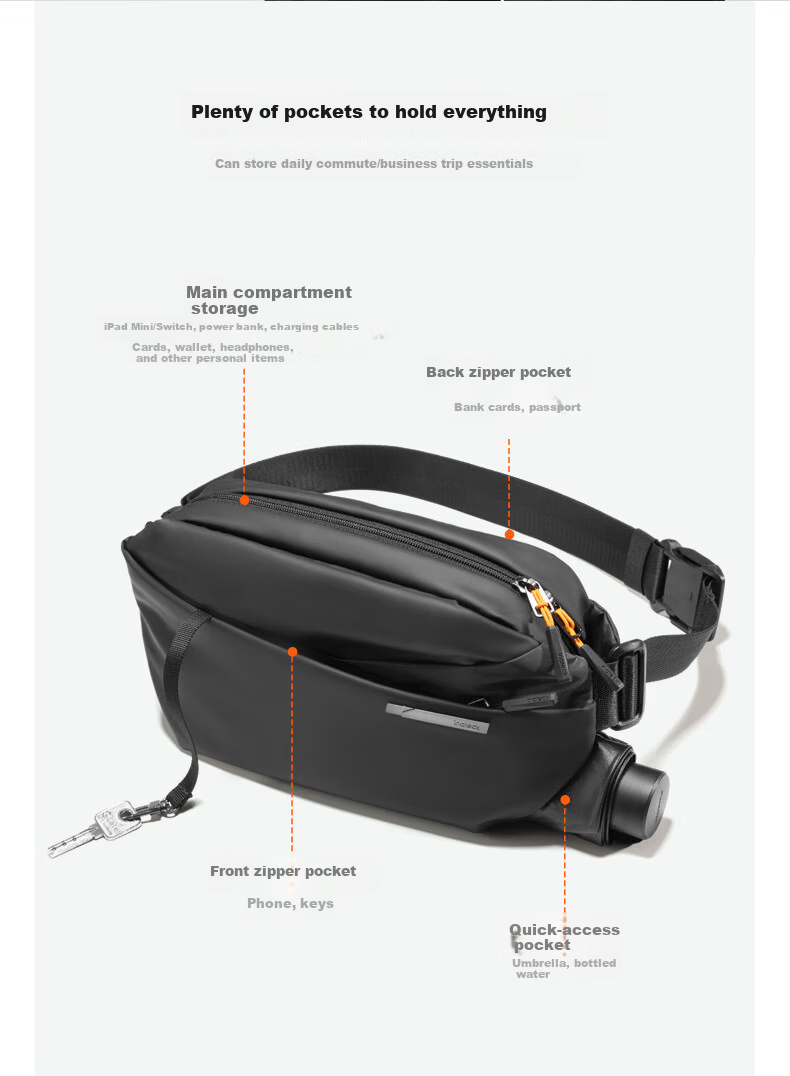 Inateck Large Capacity Crossbody Shoulder Chest Waist Bag Casual Sports Phone Storage Bag Upgraded Version Phantom Night Black 4
