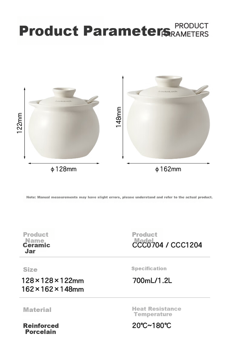 LOCK&LOCK High-Temperature Resistant Ceramic Lard Jar with Lid 700ML Chili Oil Container Spice Jar Oil and Salt Seasoning Jar 11
