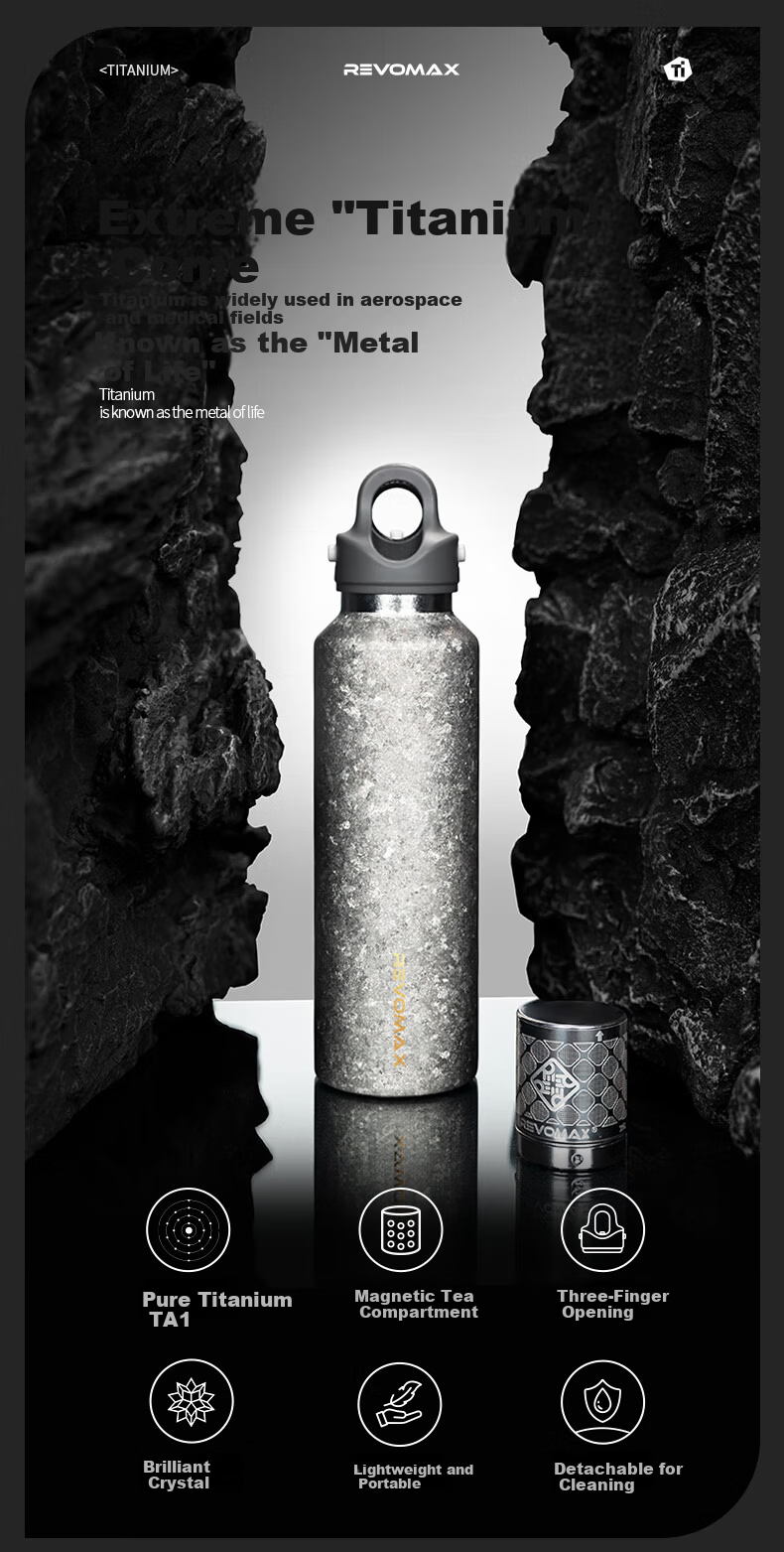Ruihu Magnetic Pure Titanium Insulated Water Bottle Men's High-End Business Car Cup Tea Separation Brewing Cup 592ml - Radiant Silver 1