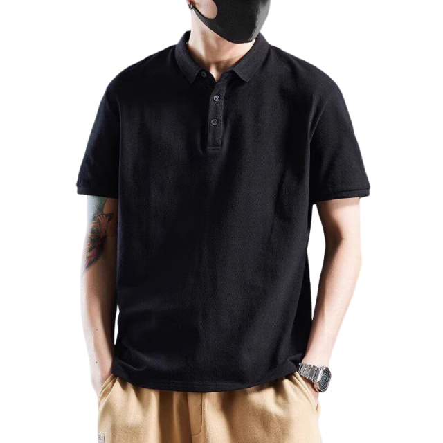 Jeanswest Men's Short Sleeve Polo Shirt 2026 Summer New Pure Cotton Loose Casual T-Shirt Base Shirt Black M