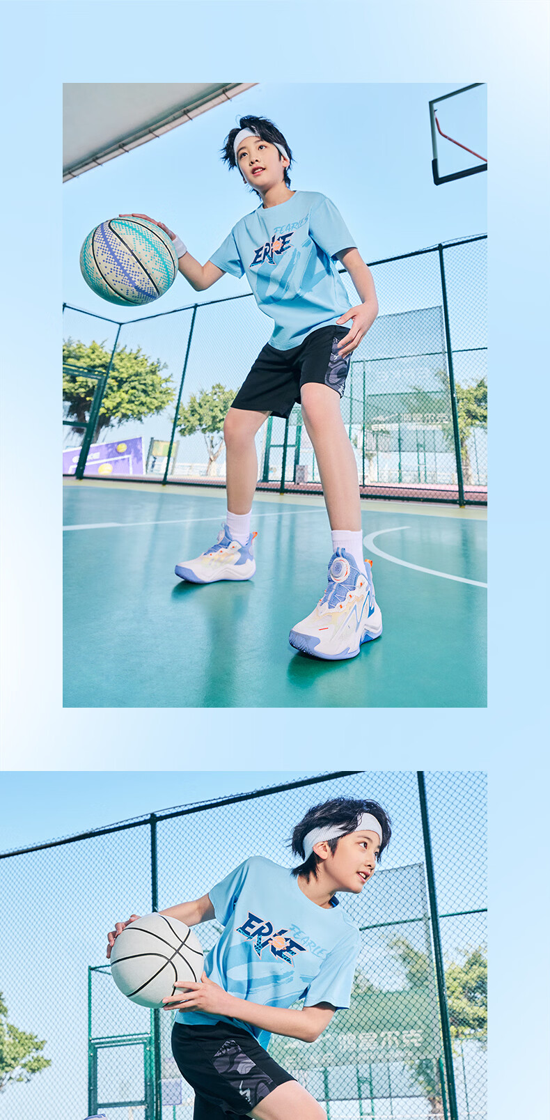 ERKE Kids Boys Sneakers Children's Dial Buckle Mesh Breathable Durable Basketball Shoes Microcrystalline White/Black/Silver Size 38 13