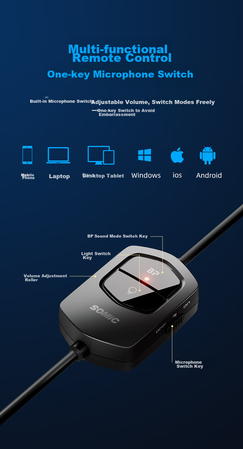 SOMIC GB1 Gaming Headset Over-Ear Wired Headphones with Microphone Plug-In for Desktop And Laptop Computers, E-Sports PUBG Gaming Headset Mingmoyuanxu Zhuyu Black USB 7.1 Versio 7
