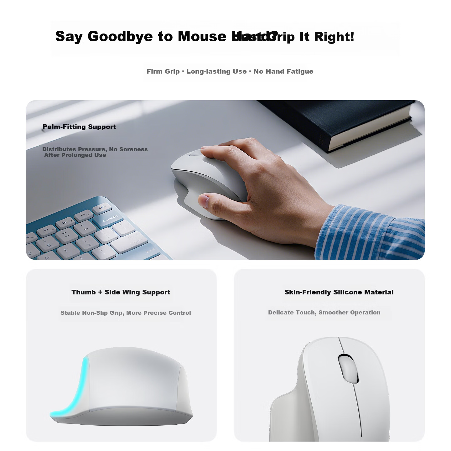 HP Wireless Bluetooth Dual-Mode Mouse Ergonomic Silent Mouse for Home Office Laptop Cute White Cat Design