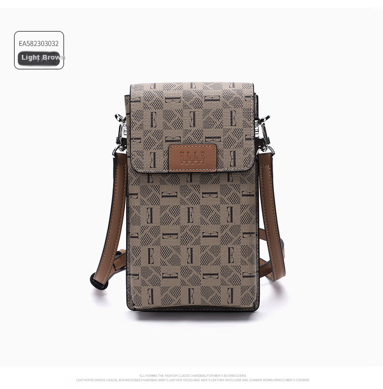 ELLE HOMME Fashion Single Shoulder Crossbody Bag Trendy PVC Leather Phone Bag Casual Unisex Small Shoulder Bag 3031 Dark Coffee 8
