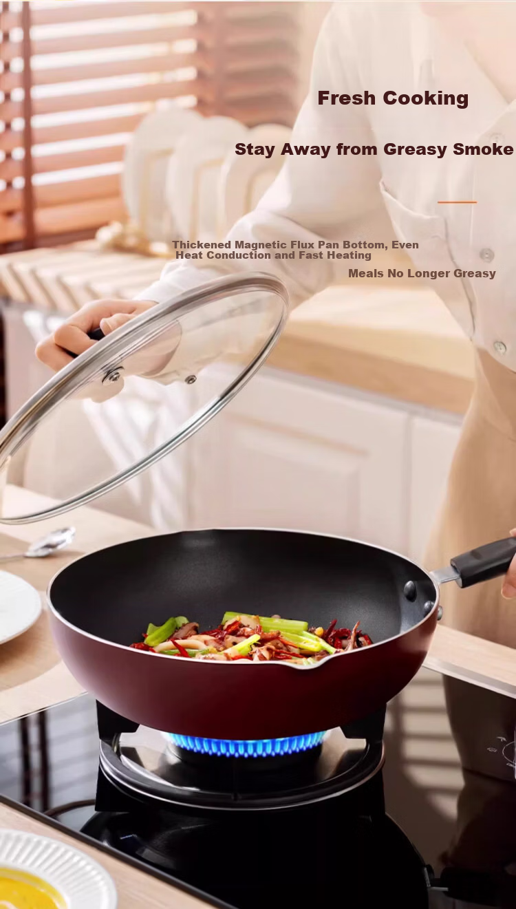 Joyoung Non-Stick Wok Household Stir-Fry Pan Large Flat Bottom Frying Pan Stove Compatible 28cm with Lid 5