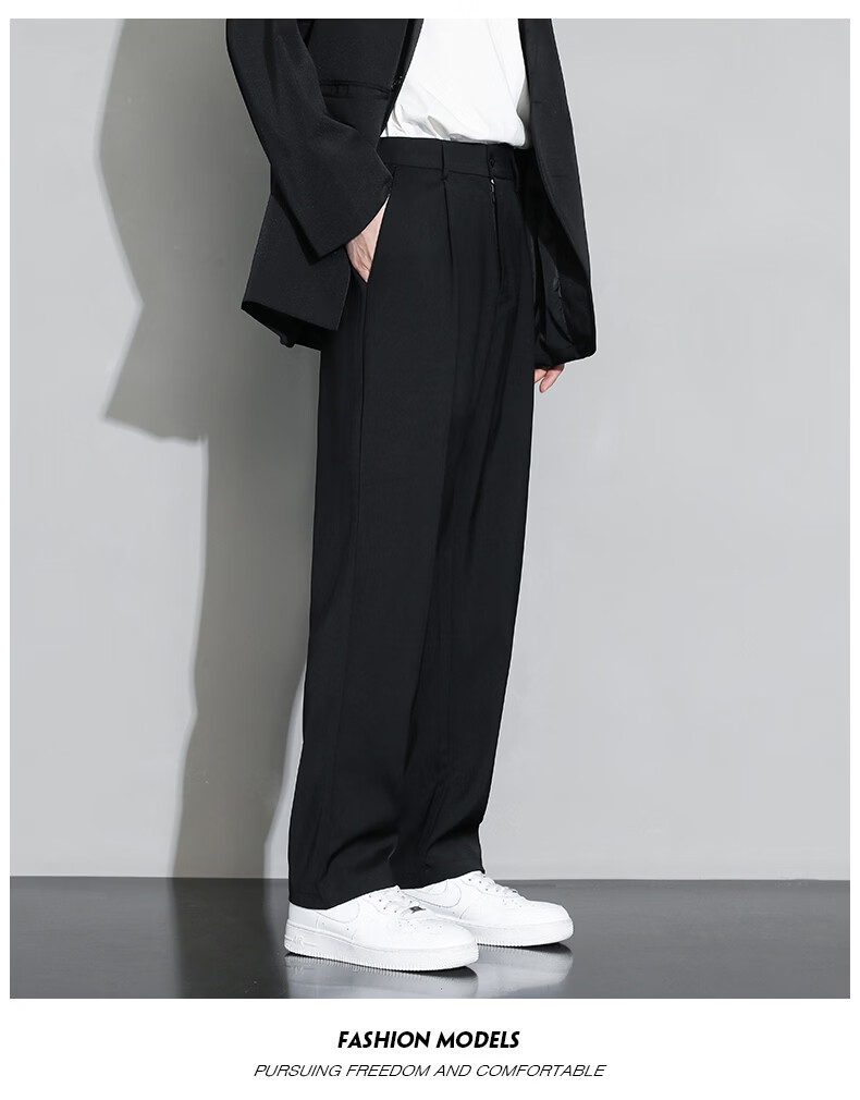 MULINSEN Men's Casual Straight-Leg Dress Pants Solid Color Simple Versatile Black 4XL 11