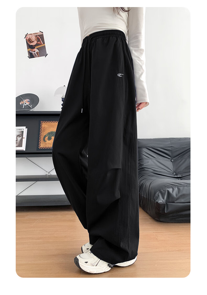 Langsha Embroidered Work Pants for Women 2026 Spring Summer Thin High Waist Slim Loose Straight Quick-Dry Ice Silk Wide-Leg Sports Pants 17