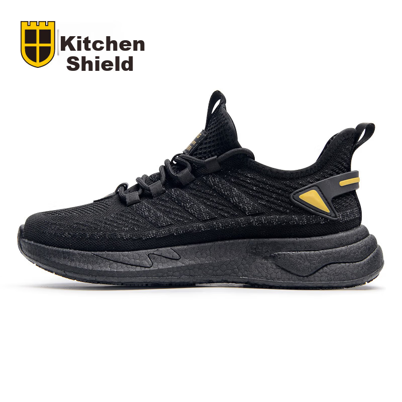 Chudun Chef Shoes Non-Slip Autumn Breathable Oil-Resistant Kitchen Restaurant Work Durable Unisex Black Size 43