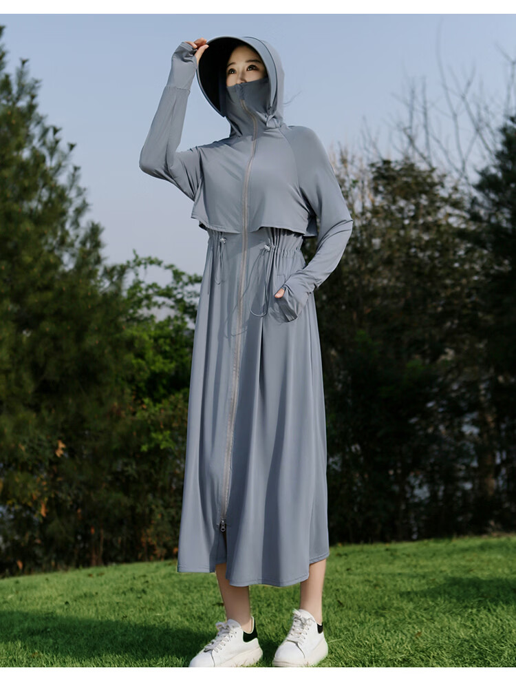 Combo Long Women's Sunscreen Jacket Ice Silk Slim Fit Breathable Full Body Sun Protection Beachwear High UV Protection 14