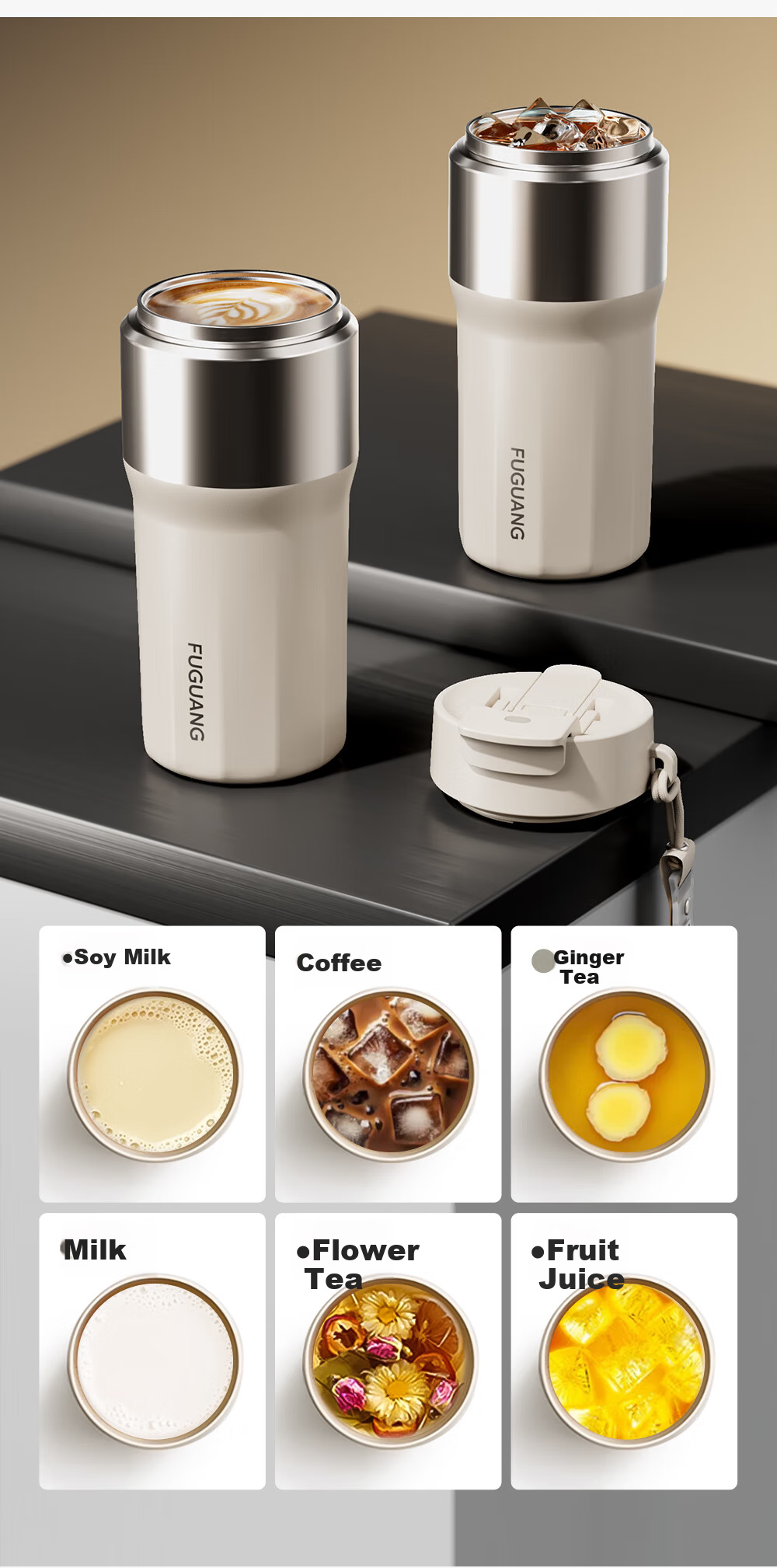 Fuguang Insulated Coffee Mug 316L Stainless Steel Water Bottle with Straw High-Quality Student Birthday Gift Cup for Men and Women 9
