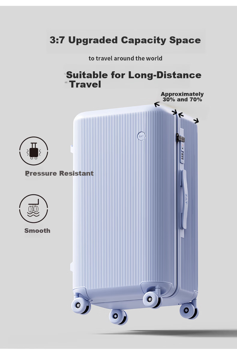 ZAT Innovative Plastic Frame Luggage Zipper Trolley Large Capacity Travel Suitcase Sit-able Password Lock Soft Matte White 24 Inch 6