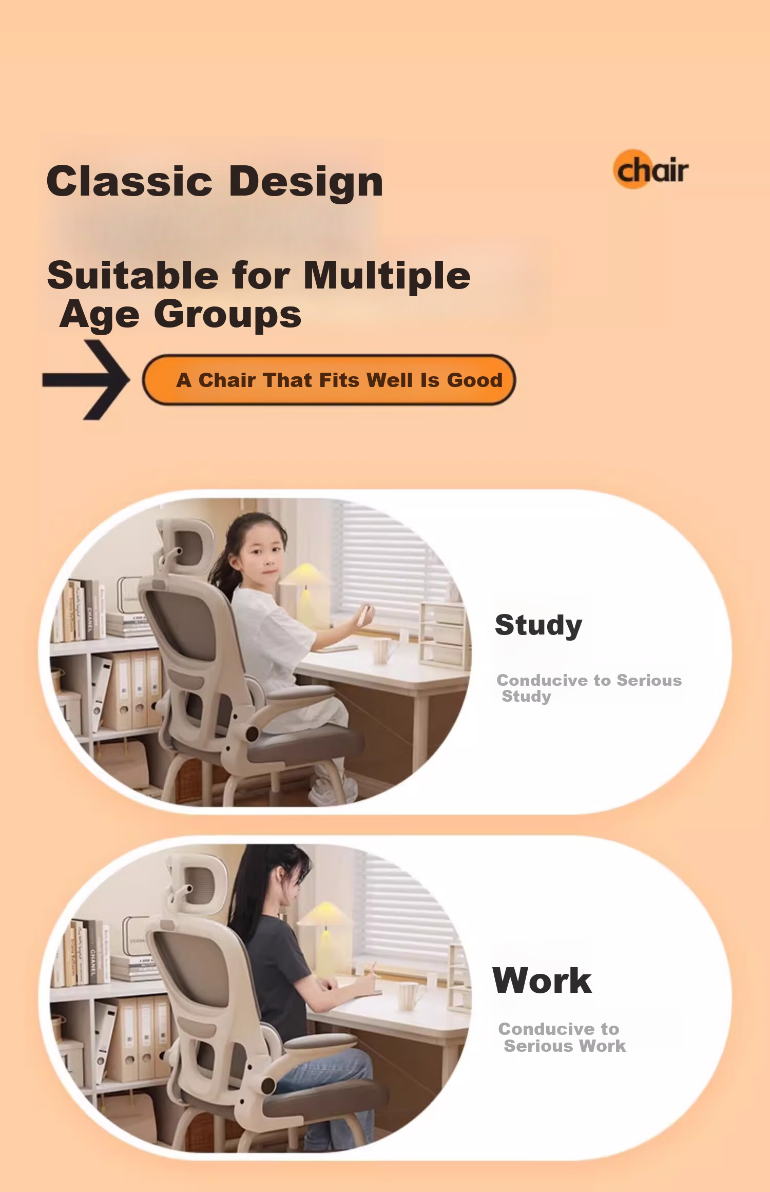 Chibilun Computer Chair Study Chair Office Chair Ergonomic Chair Student Chair Lumbar Support Chair Gaming Chair Four-Leg Adjustable 5