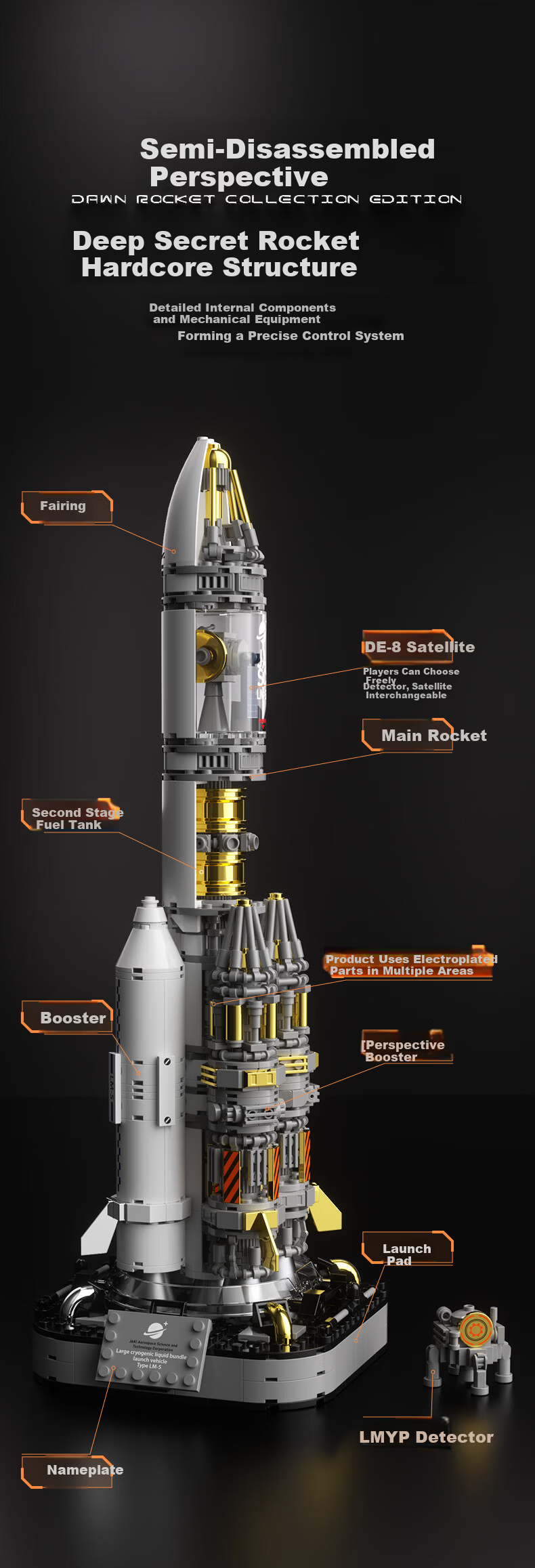 JAKI Building Blocks Dawn No.5 Rocket Model Children's Toy Ages 6-12 Boys Birthday Gift [Collector's Edition] 4