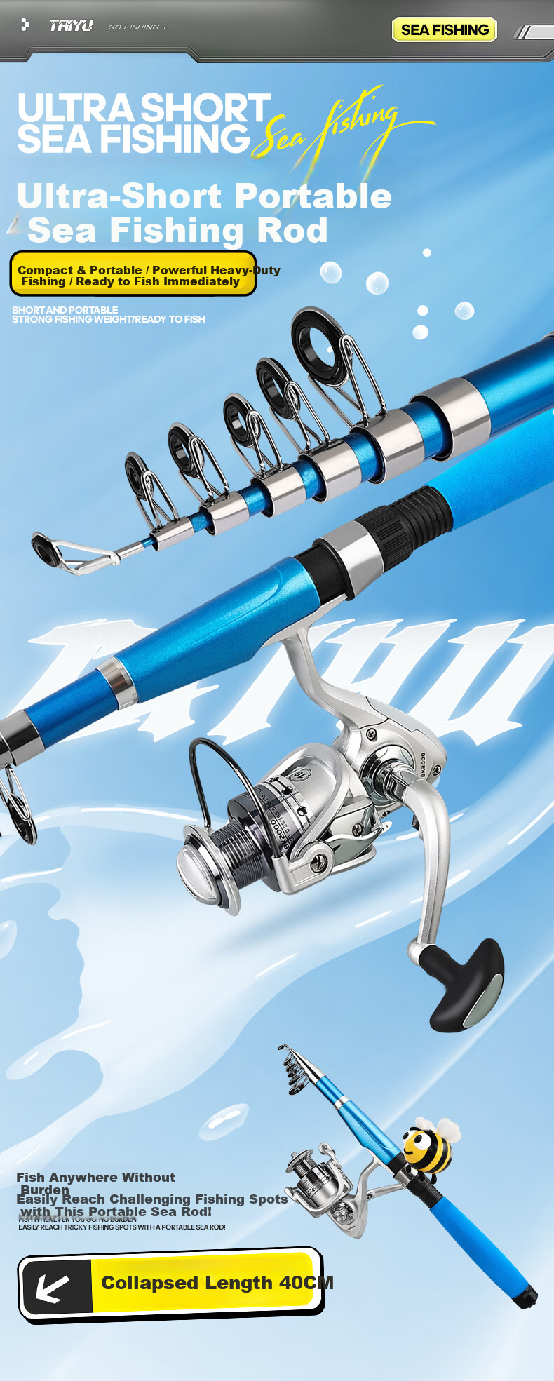 Taiyu 1.8m Sea Fishing Rod Set Long Casting Rod Spinning Reel Super Hard Smooth Fishing Pole 1