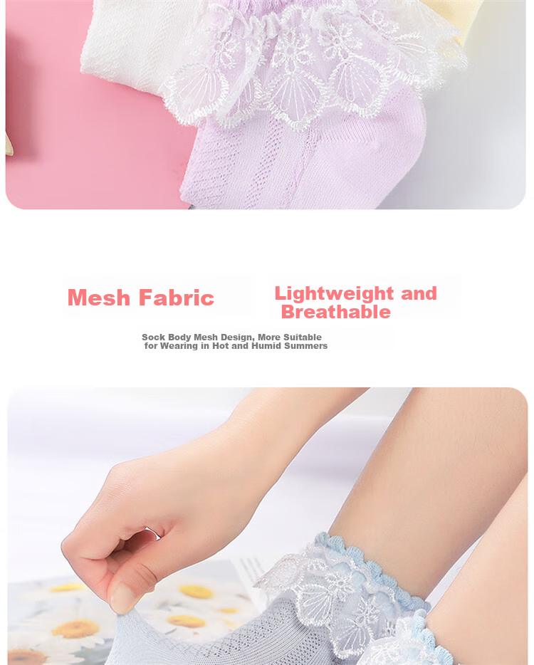 LangSha Children's Socks Girls Summer Thin Lace Edge Dance Socks Cute Versatile Princess Socks White 1 Pink 1 Yellow 1 Blue 1 Purple 1 Foot Length 18-20cm Age 5-7 Size 26-31 5