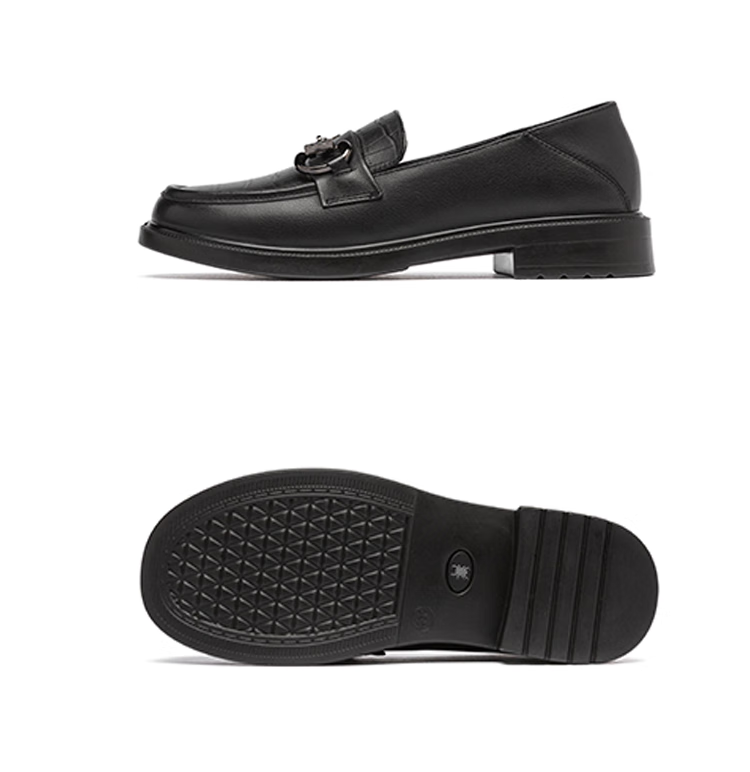 SPIDER KING Women's Single Shoes, Cowhide Leather, British Style Versatile Loafers, Fashionable Thick-Soled Comfortable Slip-On Shoes for Women, 090327A, Black, Size 38 12