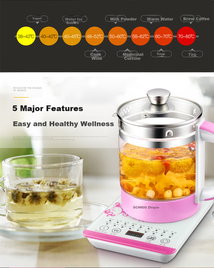 CHIGO Mini Health Pot Health Cup Electric Stew Cup Electric Heating Cup Constant Temperature Flower Tea Kettle Water Boiler Office Cup 0.5L Full Glass Body with Filter Birthday Gift 8