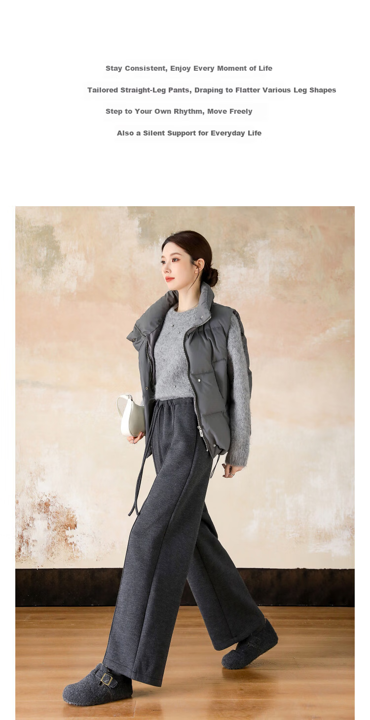 Demana [Mulberry Silk and Wool Blend] Winter Thickened Warm Straight-Leg Elastic High-Waist Comfortable Women's Casual Pants 2