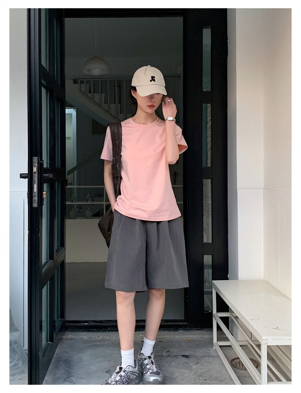 ICH MODE Minimalist Paper Doll Short Sleeve Women's T-Shirt Summer Simple Cool Base Shirt Solid Color White S 37