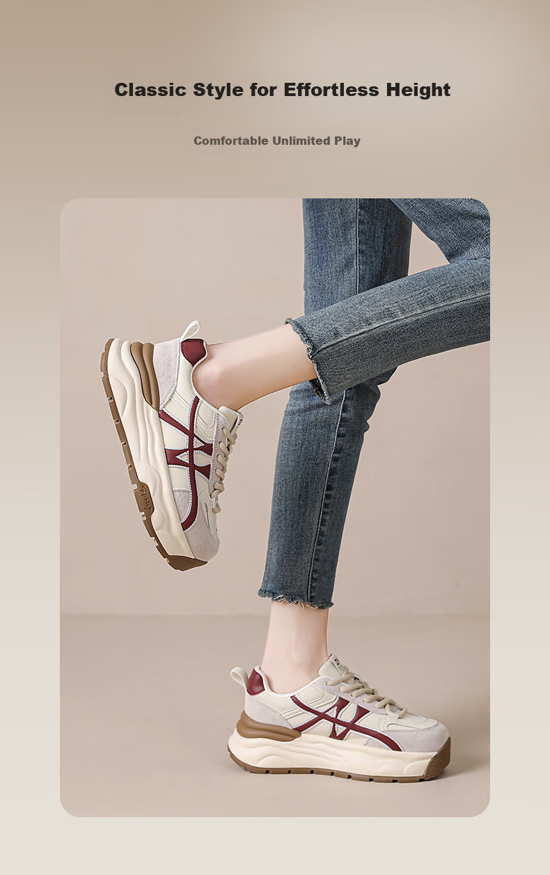 ZHR Women's Thick-Soled Dad Sneakers 2026 Spring New Retro Casual Running Shoes R126L Brown Size 37 4