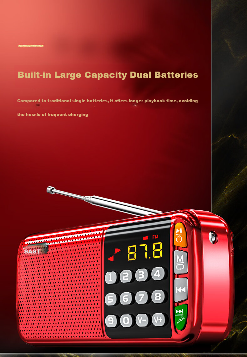 SAST N28 Portable Mini Radio for Elderly, Rechargeable Card Player, FM Broadcast, Music Player, Semiconductor Opera Player, Rose Gold + 8GB Memory Card 6