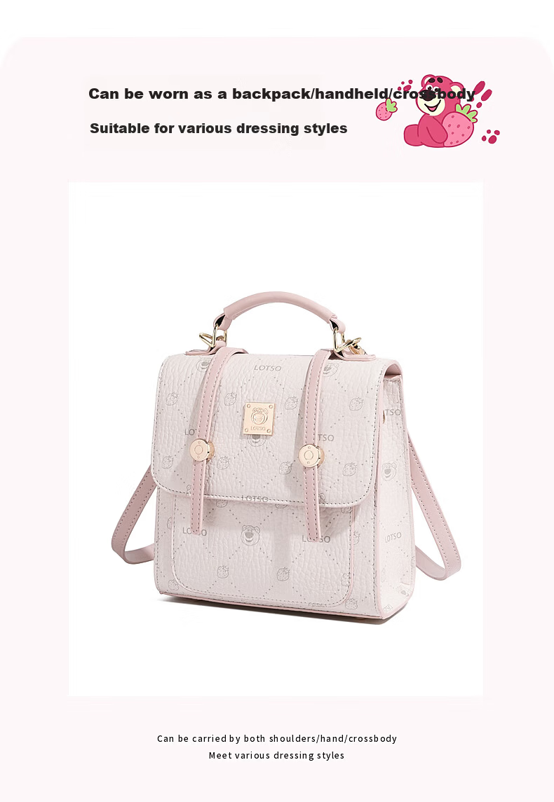 Disney & ORVE Joint Logo Single and Double Shoulder Convertible Crossbody Handheld Cambridge Bag Large Capacity Student Daily Commuting Pink 3
