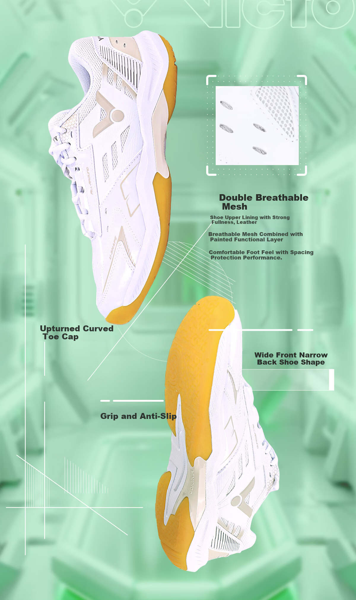 VICTOR 2025 New Entry Classic Unisex Badminton Shoes A199 White Gray Size 39 3