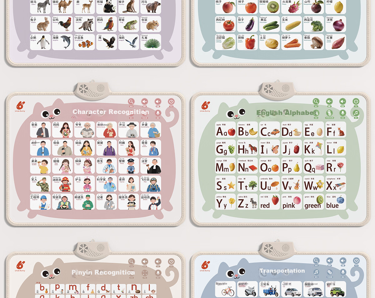 Tushushu Early Education Audio Wall Chart for Infants 0-2 Years Old - Baby Characters, Fruits, Vegetables, Animals, and Transportation Cognitive Learning Toy 4
