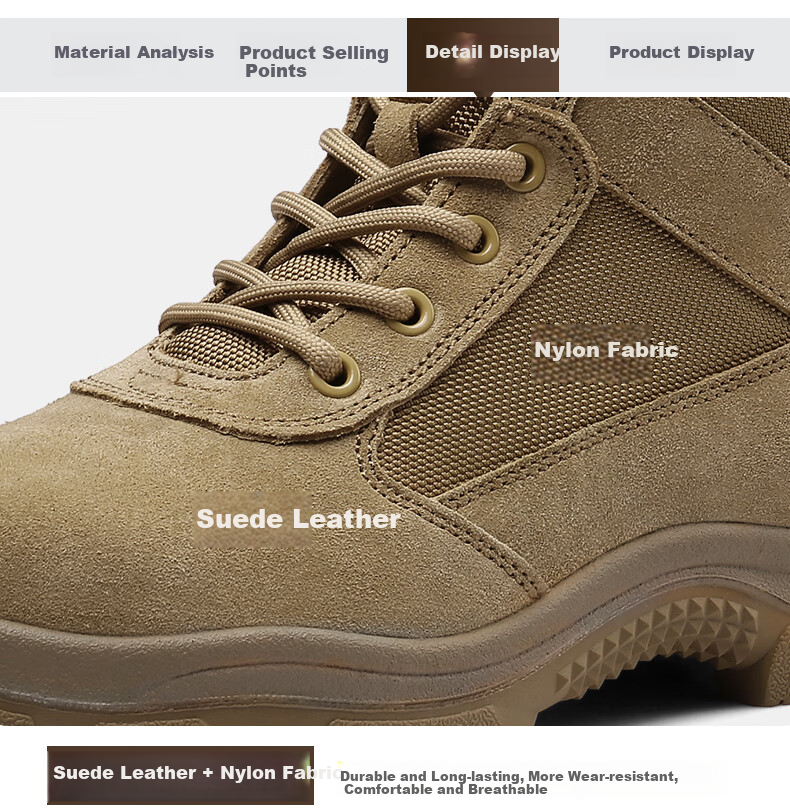 Qiangren Men's Desert Boots Jihua 3515 Original Training Boots Puncture-Resistant Sports Boots Side Zipper Outdoor Boots Sand Size 38 10