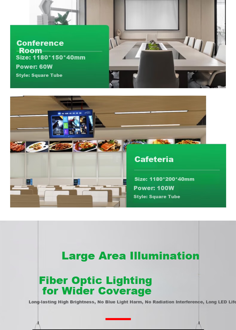 Yaming LED Office Light Linear Pendant Light Super Bright Square Ceiling Light for Office Building Mall Store Commercial Lighting 30cm Width 1.18m Length 120W 2