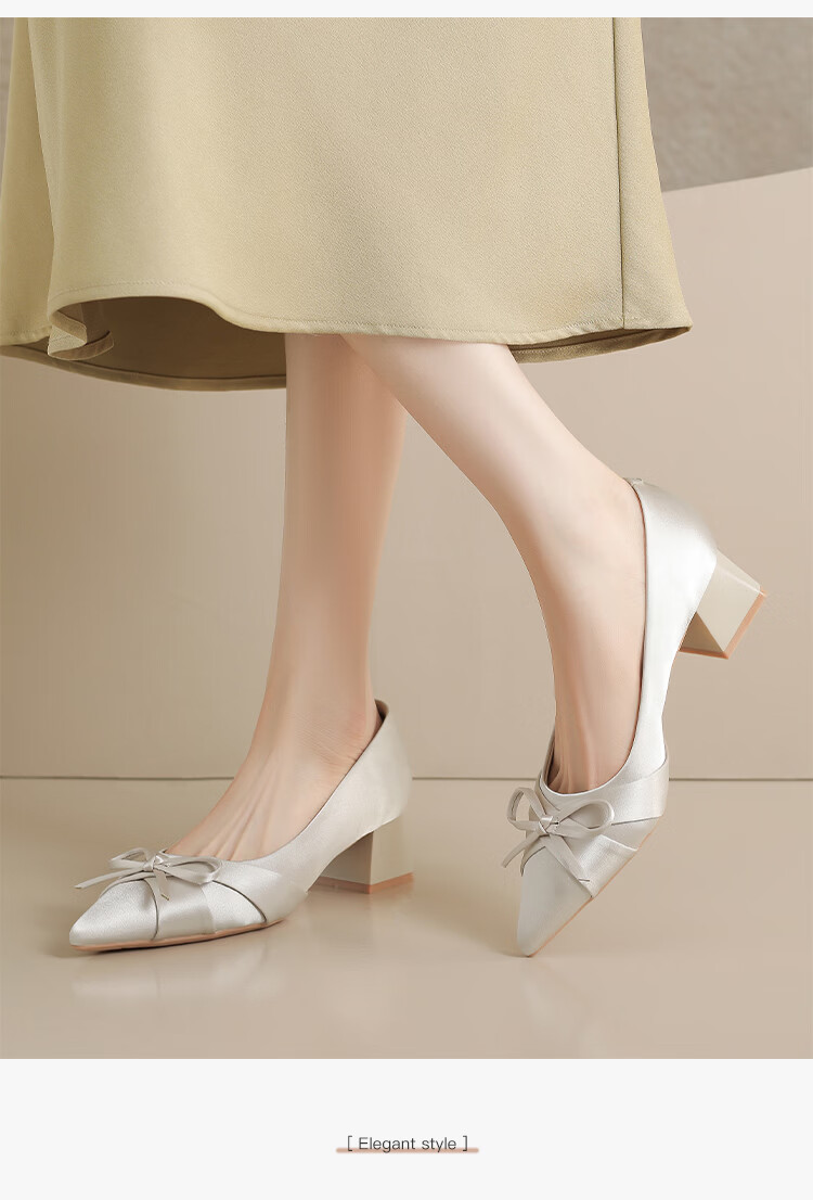 ZHR Women's Shoes 2026 New Thick High Heel Single Shoes French Style Butterfly Shallow Leather Comfortable Shoes Nude Pink Size 39 15