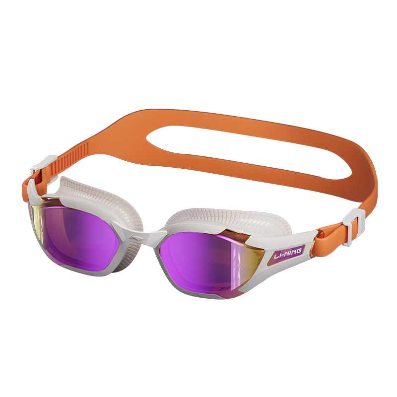 LI-NING Kids Waterproof Anti-Fog Swimming Goggles Youth Training Coated Professional Swim Gear 3438 Orange