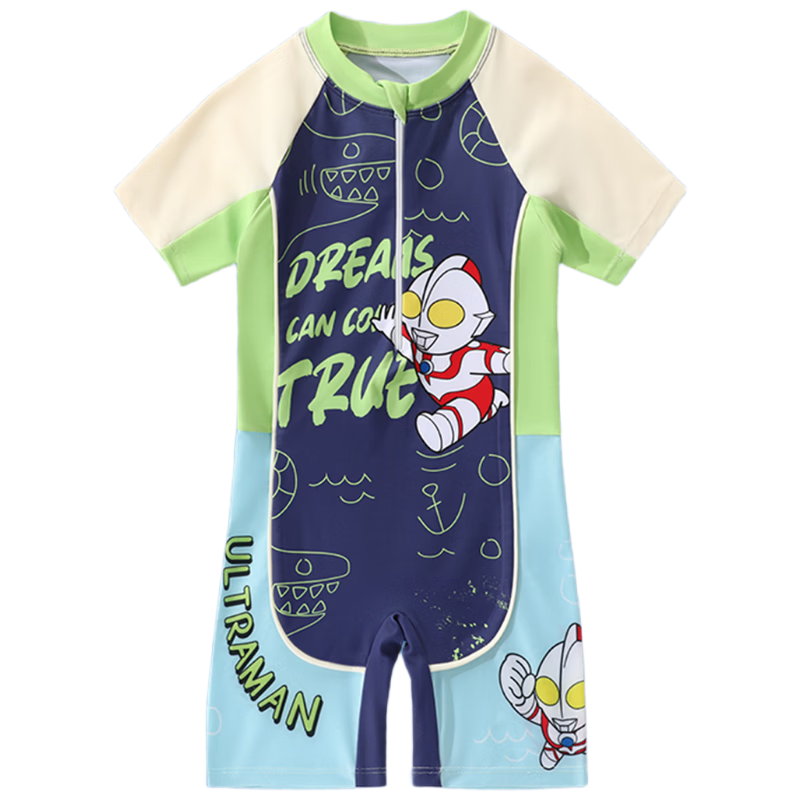 Youyou & Classic Ultraman Children's Swimwear Large Kids One-Piece Thermal Sun Protection Swimming Set 3-Piece 35468 Navy XL