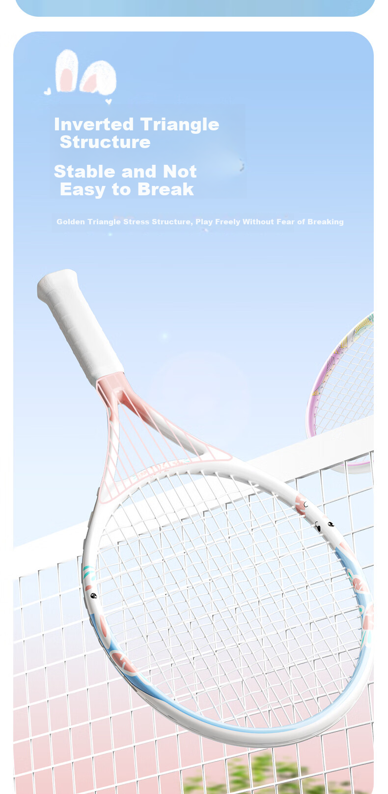 361° Kids Carbon Composite Tennis Racket Rebound Trainer Beginner Single Racket Set with Trainer 13